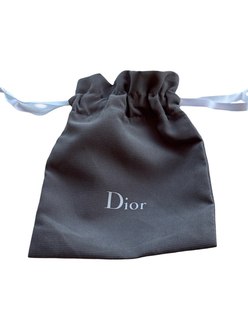 Dior Gray and White Logo Drawstring Pouch